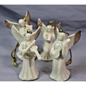 Porcelain Angel Ornaments‎ Set of 4 White Gold Trim Musical Christmas Tree Decor